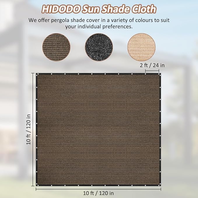 90% Shade Cloth with Grommets, 10 x 10 FT Sun Shade Tarp Pergola Shade Cover Canopy, UV Block Privacy Sun Screen for Outdoor, Patio, Garden, Porch and Deck, Mocha