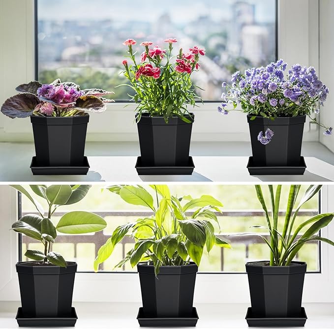 LWALRS Square Plant Saucer 18 Inch 2 Pack, Plastic Plant Saucer, Garden Large Deep Plant Trays for Pots, Heavy Duty Plant Pot Saucers, Planters for Indoors and Outdoors Plants Black.