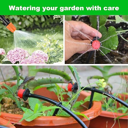 Garden Drip Irrigation Kit,98FT Greenhouse Micro Automatic Drip Irrigation System Kit with 1/4 inch Blank Distribution Tubing Hose Adjustable Patio Misting Nozzle Emitters Sprinkler