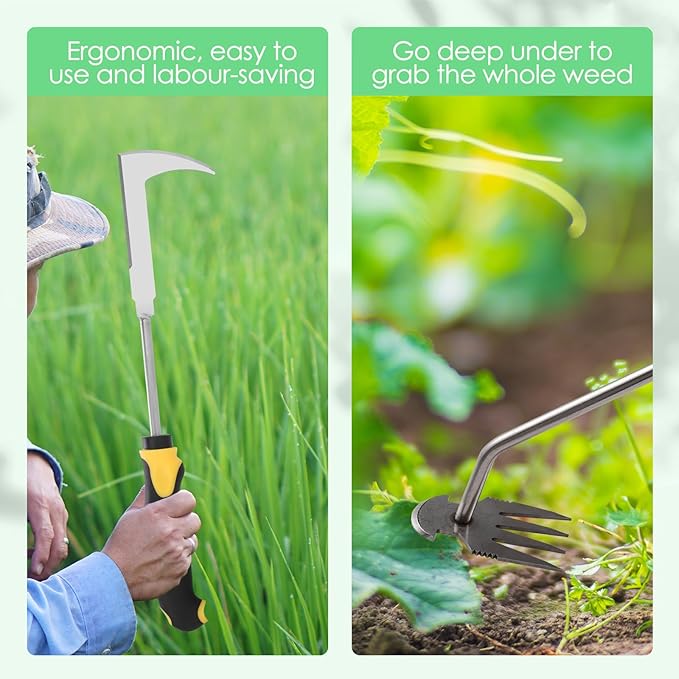 2026 New 3Pcs Hand Weeder Tool, Rubber Handle Weed Remover Tool, L-Shaped Weeding Tool, Manual Weeder, 4 Teeth Weeding Tool, Planting and Weeding for Garden, Patio