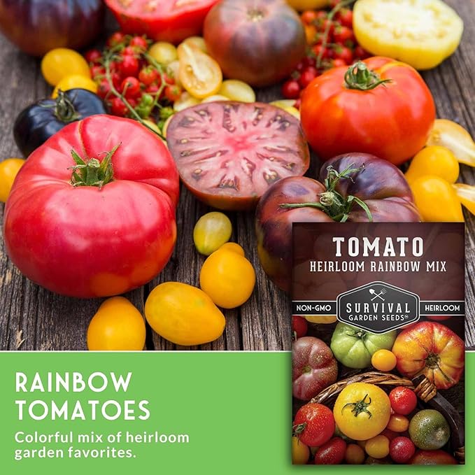 Heirloom Rainbow Mix Tomato Seeds for Planting - Colorful Heirloom Tomato Seed Variety Pack, High Yield Garden Tomatoes, Non-GMO Open Pollinated - Survival Garden Seeds (1 Pack)
