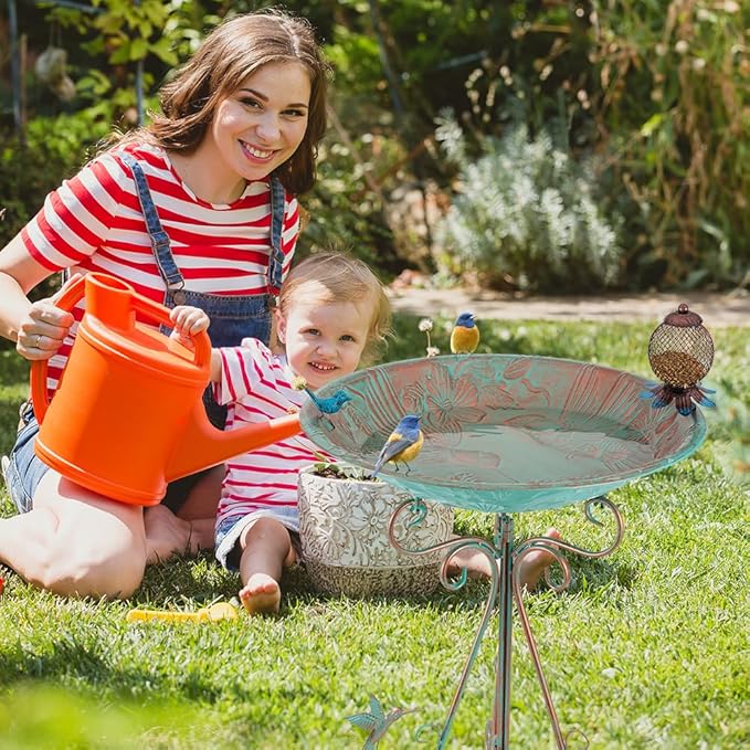 VEWOGARDEN Large Metal Bird Bath for Outside Garden Standing Birdbath with Feeder for Outdoors Yard Patio Lawn Decoration, Light Green