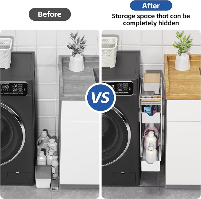 3 Tier Magnetic Shelves for Washing Machine with Pull Out Metal Drawer