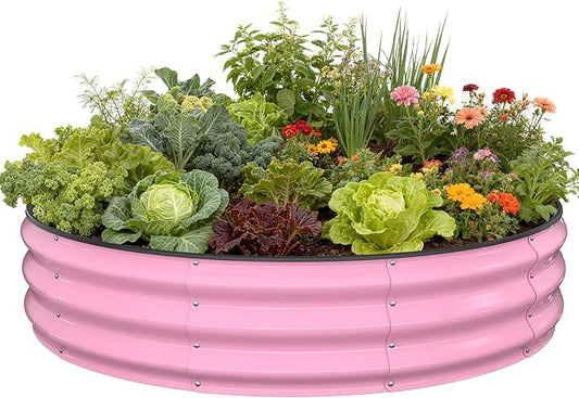 Pattiumo Galvanized Raised Garden Bed 4×4×1 FT, Round Metal Raised Garden Bed Outdoor Planter Box with Open Bottom, Rust-Resistant Steel Garden Bed for Vegetables Herbs Flowers, Easy Assembly