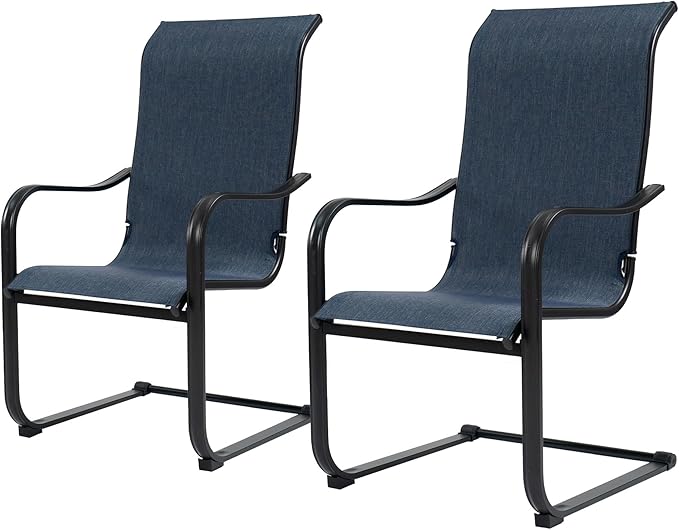 Kozyard C-Spring Patio Chairs Set of 2 High Back Dining Chairs Breathable Textilene Fabric Sturdy Metal Frame for Backyard, Lawn, Deck (NavyBlue, C-Spring)