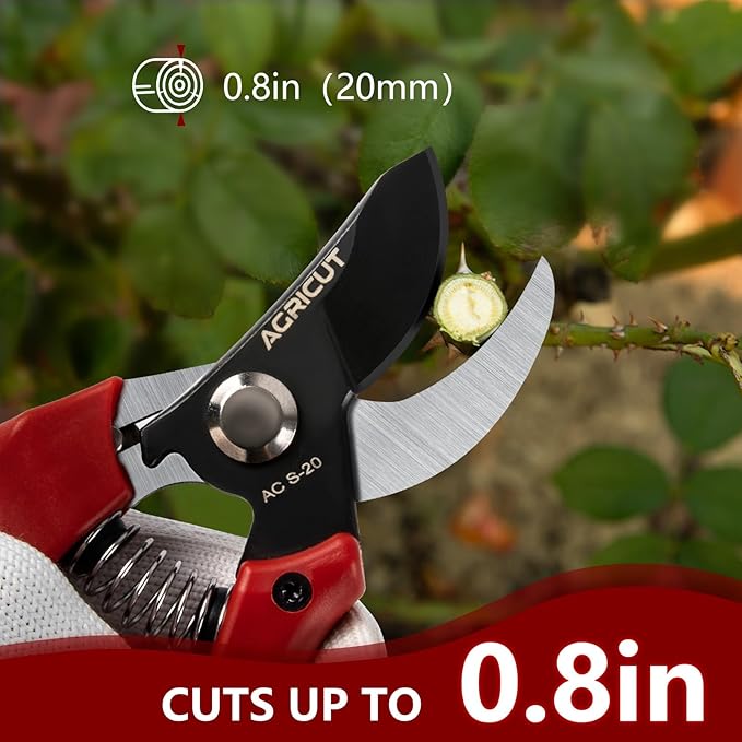 AGRICUT Pruning Shears, 7/8-Inch Cut Capacity Hand Clippers, Bypass Pruners, Gardening Scissors with Sharp Steel Blade (Nylon Handle, High Carbon Steel)
