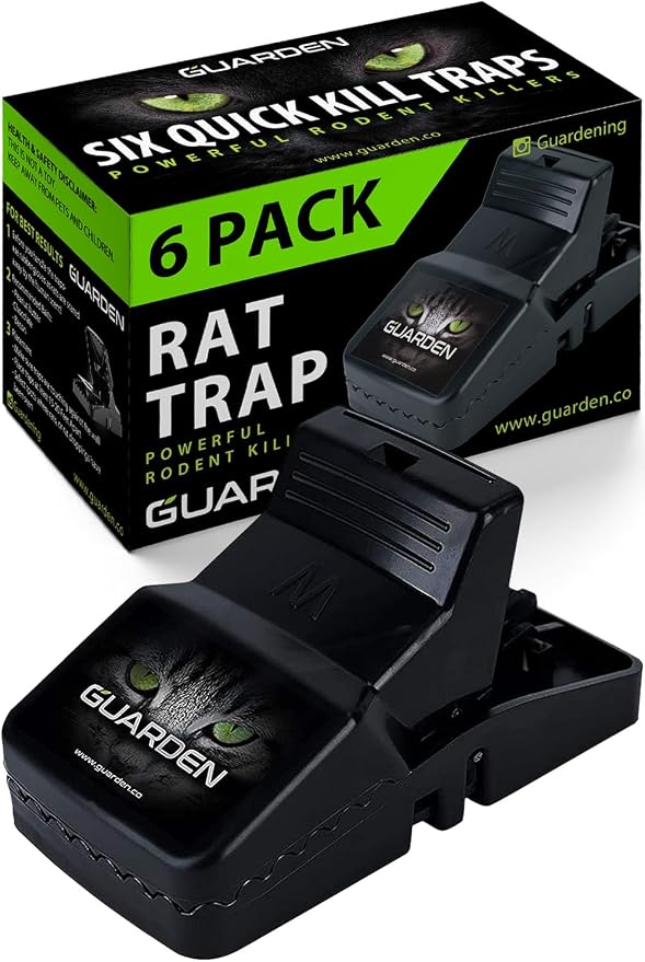 Rat Trap Six Pack - Powerful Reusable Traps for a Quick Kill Indoor or Out | Easy-Bait, Easy-Set Traps Catch Rats, Mice, Voles and Chipmunks Quickly Without Poison or Electricity