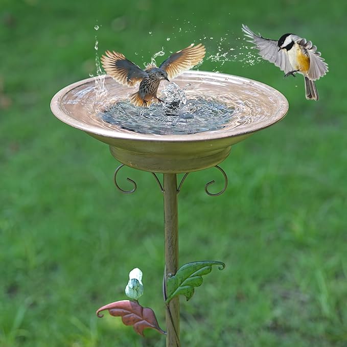 31”H Solar Bird Bath with Metal Stake, Metal Bird Bath Bubbler, Bird Baths for Outdoors with Solar Fountain for Outdoors Garden Yard Decor
