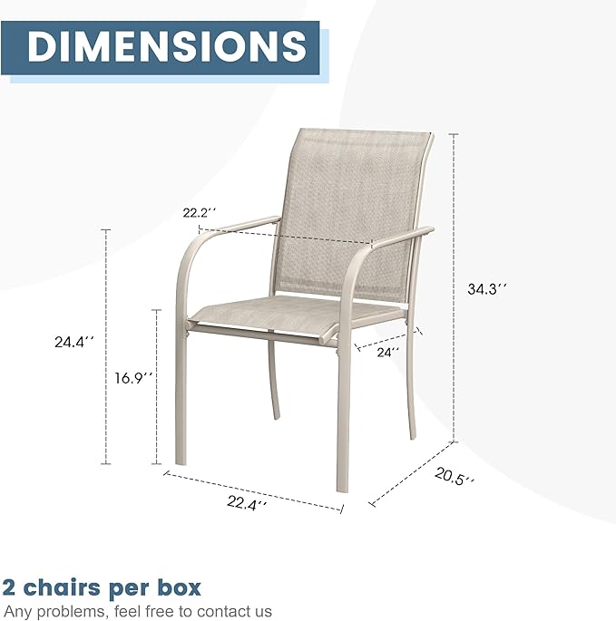 DIFY Patio Dining Chairs Set of 6, Stackable Outdoor Metal Chairs for Garden, Porch and Lawn, Sandshell