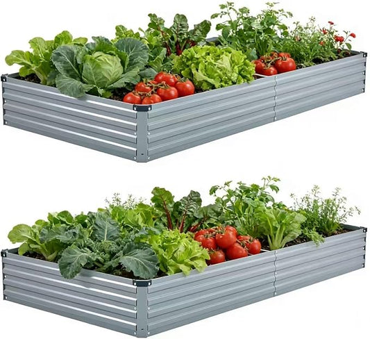 Foxlang 8x4x1ft(2 PCS) Galvanized Raised Garden Bed,Outdoor Planter Box Metal Patio Kit Planting Bed for Vegetables Flowers Herb,Gray