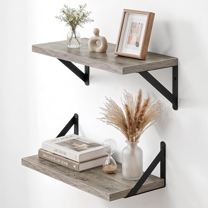 Dreamland Wall Mounted Floating Shelves Set of 2, 16x8, Grey