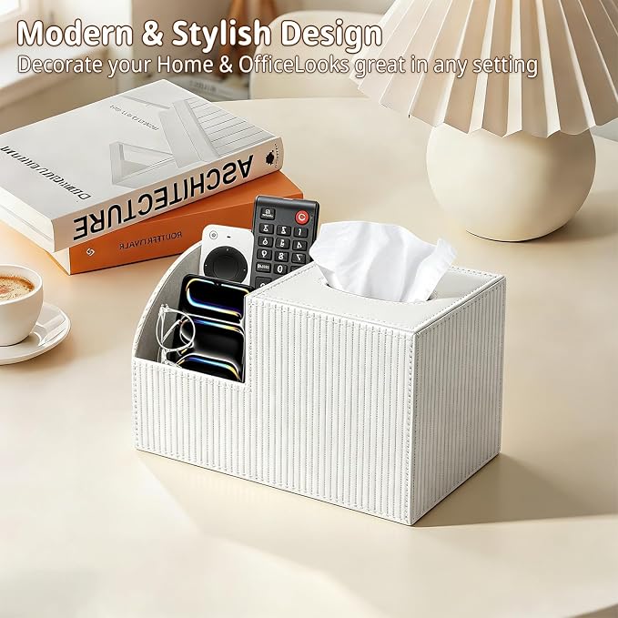 PU Leather Square Tissue Box Cover - Multi-Functional Tissue Box Holder