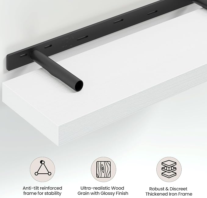 Vivelove 30 Inch Floating Shelves Wall Mounted for Display, 6.5 Deep Duty Shelves with Invisible Brackets for Living Room,Bedroom,Kitchen, Bathroom Storage & Decor,30" Wx6.5 Dx1.4 H - White