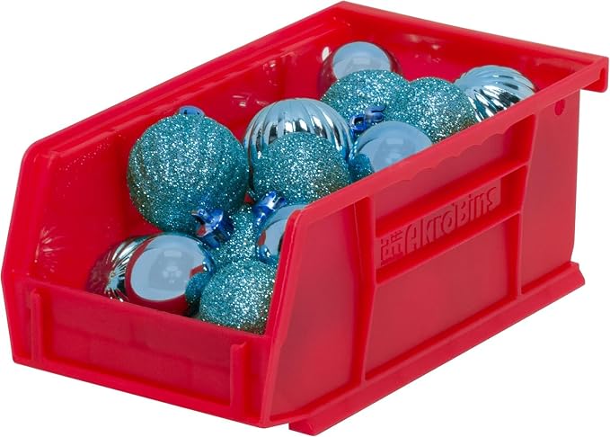 Akro-Mils 30220 AkroBins Plastic Storage Bins, 7"x4"x3", Red, 24-Pack