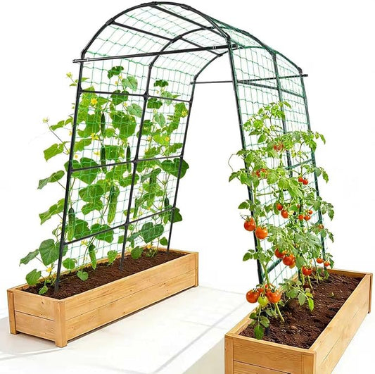 OTOSUNNY Garden Arch Tunnel Trellis for Climbing Plants Outdoor, 7 ft Tall Metal Walkway, Arbor Archway for Climbing Vines Vegetables Yard Lawn, Cucumber Trellis for Garden Raise Bed, Black