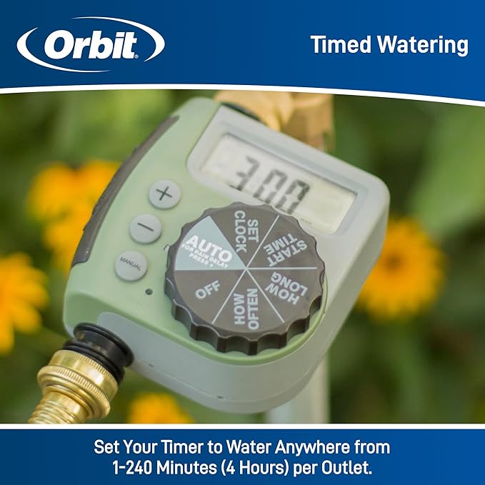 Orbit One Outlet Single-Dial Hose Faucet Timer - Easy Programmable - for Garden Watering System - LCD Hose Timer with Adjustable Watering Schedule - 62056