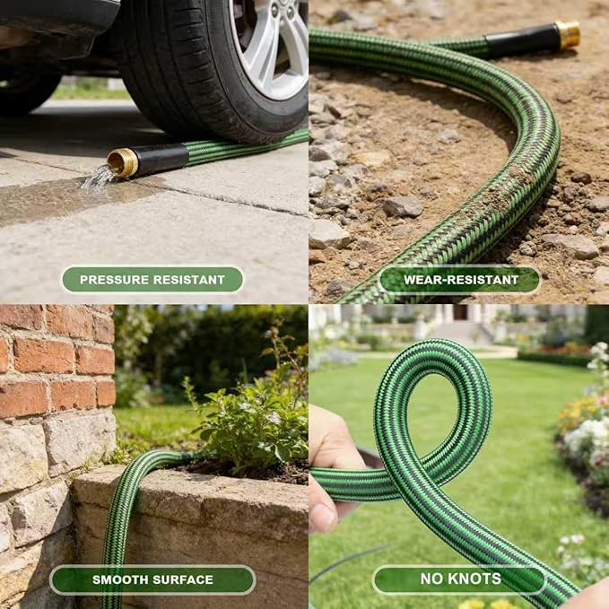 Garden Hose 50 FT-Triple-layer pipe, Heavy Duty Water Hose with solid Aluminum Fittings, Ultra-Lightweight and Flexible, Abrasion-Resistant, Rust-Resistant,Watering and Cleaning for Outdoor