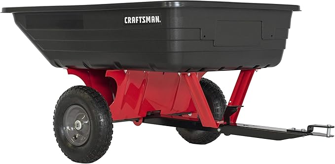 Craftsman CMXGZBF7124489 350 lb Load Capacity, Tow Behind Poly Dump/Swivel Cart, 10 CU FT Capacity; Lawn & Garden Cart/Trailer for Lawn Mowers, Easy to Use Hand Dumping Mechanism