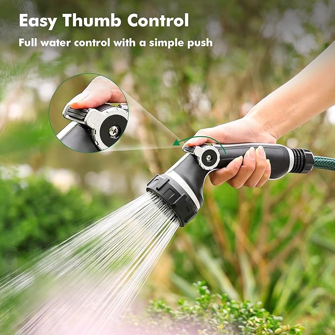 RESTMO Heavy Duty Garden Hose Nozzle, High Pressure Hose Spray Nozzle with 3 Adjustable Jet Modes, Water Nozzle with Thumb Control For Flow Adjustment, 7 Spray Patterns For Watering, Washing, Cleaning