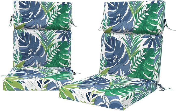 DYTXIII Outdoor High Back Chair Cushions Set of 2, 44"x22" Water Repellent Patio Seat Cushions with Elastic Sponge, All Weather Chair Pads for Rocking, Dining, Patio Furniture - Islamorada Blue Green