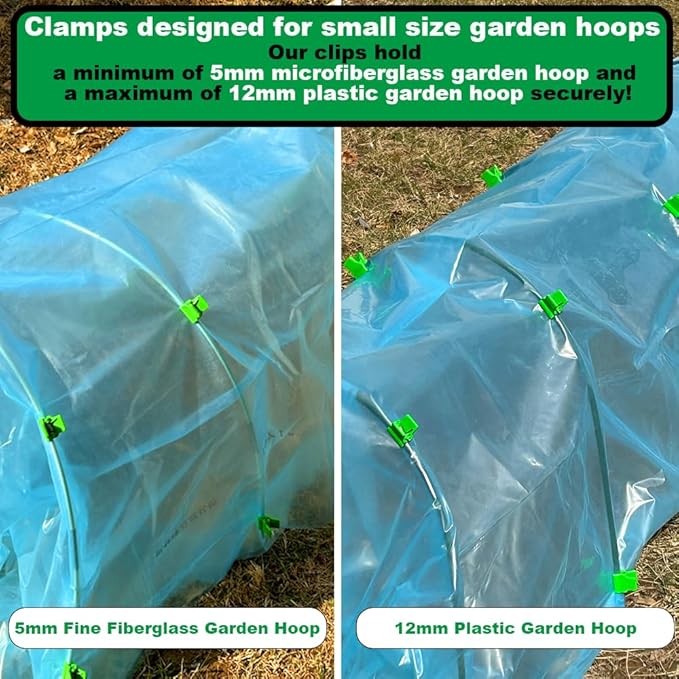 Greenhouse Clamps for 0.157-0.472inch Greenhouse Hoops(Fiberglass Support Hoops),Plant Support.for Fixing Plant Cover,Plastic Sheeting,Film Row Cover,Garden net.（30pcs)
