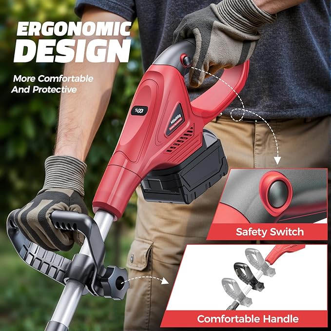 Cordless Tiller Cultivator Compatible with Milwaukee 18V (No Battery), Tiller for Gardening 360RPM Electric Garden Tiller, Brushless Rototiller 9" Width 6.3" Depth for Lawn/Soil Cultivation, Red