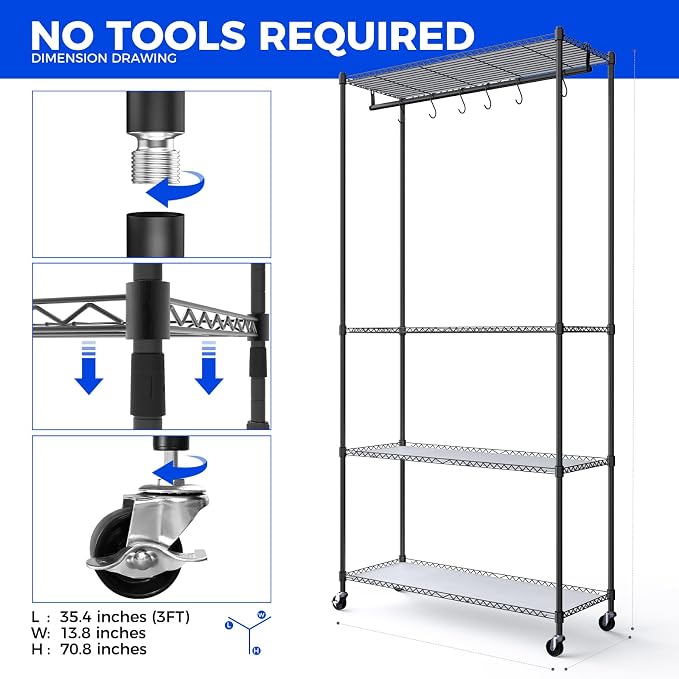 Barrina CX3 Plant Stand with Grow Light, 4-Tier, 108W, 35.4x13.8x70.9IN | 3FT 5000K Full Spectrum Plant Lamps, Indoor DIY Plant Shelf, Flower Pot Display Rack, Greenhouse, Wheel, Mechanical Timer