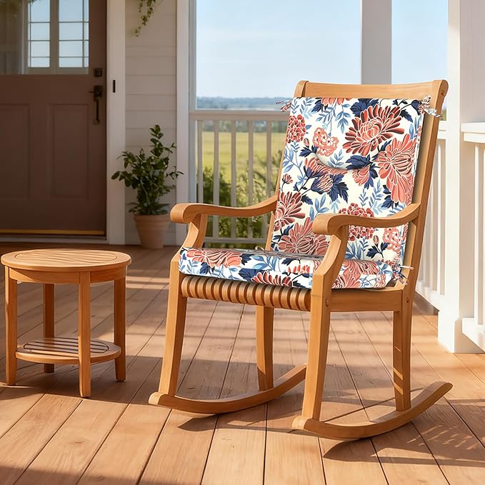 DYTXIII Outdoor High Back Chair Cushions Set of 2, 44x20 in Water Repellent Patio Seat Cushions with Elastic Sponge, All Weather Cushions for Rocking, Dining Chairs, Patio Furniture - Ruby Flower