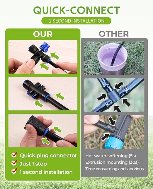 HIRALIY 30 Piece Quick-Connect Drip Irrigation Emitters for Drip Irrigation Kit Series 1/4'' Tubing, 8 Holes Adjustable Water Flow Dripper with Stake