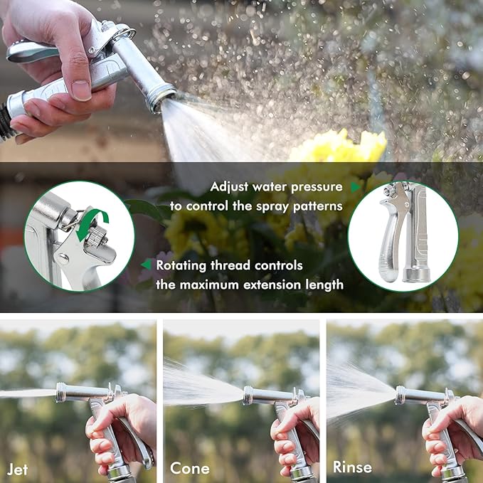 RESTMO 100% Metal Garden Hose Nozzle 2 Pack, 5X Lifespan Rust-Proof Chrome Plated, Heavy Duty Zinc Alloy Pistol Grip with Threaded Front, High Pressure Hose Sprayer for Car Washing, Plant Watering