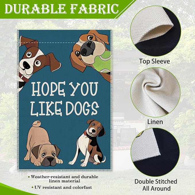Hafhue Hope You Like Dogs Garden Flag, 12 x 18 Inch Double Sided Farmhouse Holiday Yard Garden Lawn Decoration Flag, Funny Dog Faces Decor, Pet Lover's Gifts, Funny Outdoor Banner for Dogs Lovers