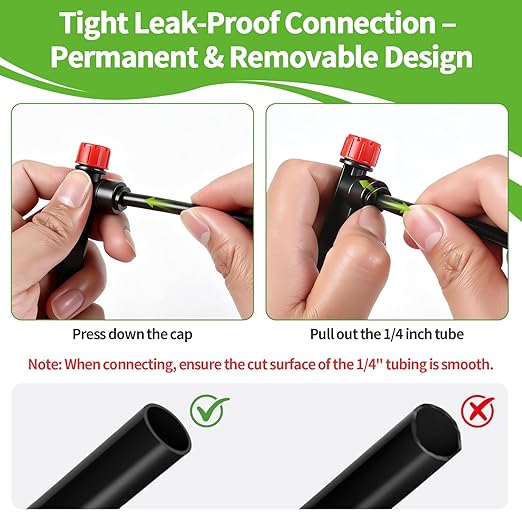 RedChili 10 Pieces Quick Connect Drip Emitters for 1/4" Drip Irrigation Tubing, Adjustable 360 Degree Stream Emitters with Stake Two Way Full Circle 8 Hole Stream Drippers for Garden Watering System