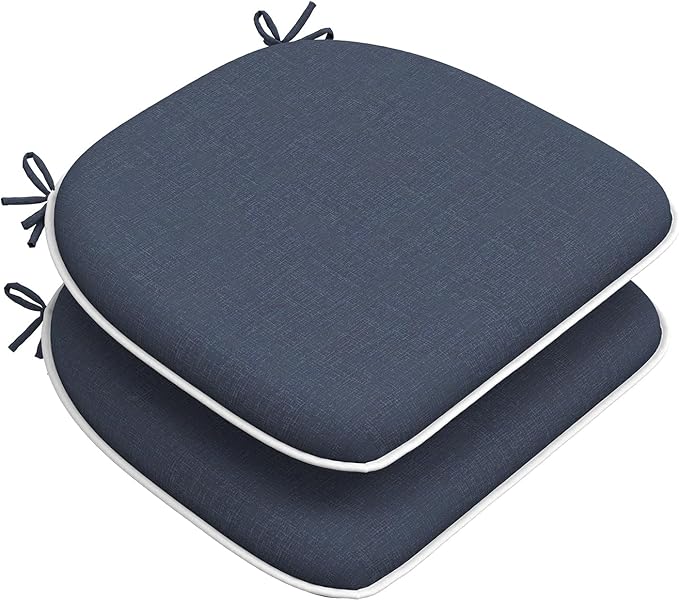 DYTXIII Set of 2 Outdoor Chair Cushions with Ties,Water Repellent Patio Chair Pads 17"x 16" for Outdoor Furniture,Round Corner Seat Cushions for Garden Yard Kitchen Textured Navy