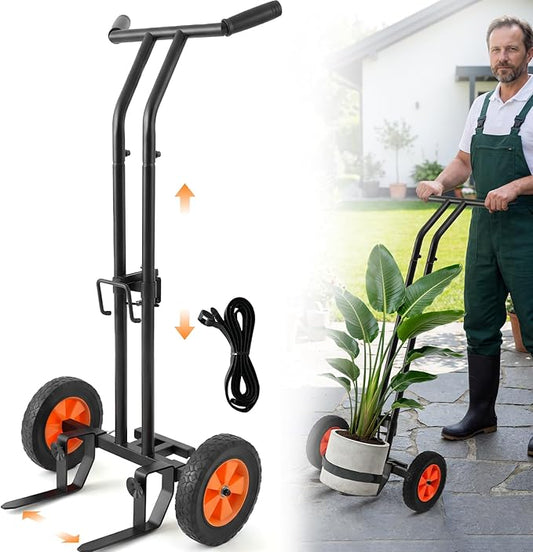 AUROPEAK Rolling Plant Caddy with Wheels Heavy Duty, Plant Dolly with Adjustable Forks and Grips,Suction Cups,Potted Plant Mover,Indoor & Outdoor Plant Trolley Cart with Strap for Planter Flower Pots