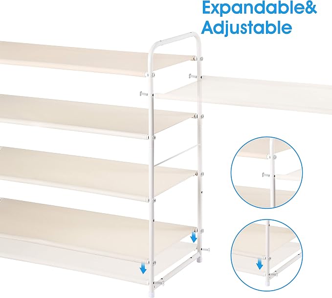 Simple Trending 4-Tier Shoe Rack, Expandable Shoe Shelf, White