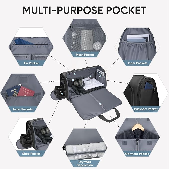 BALEINE Garment Bags for Travel, Water Resistant Carry on Suit Bag