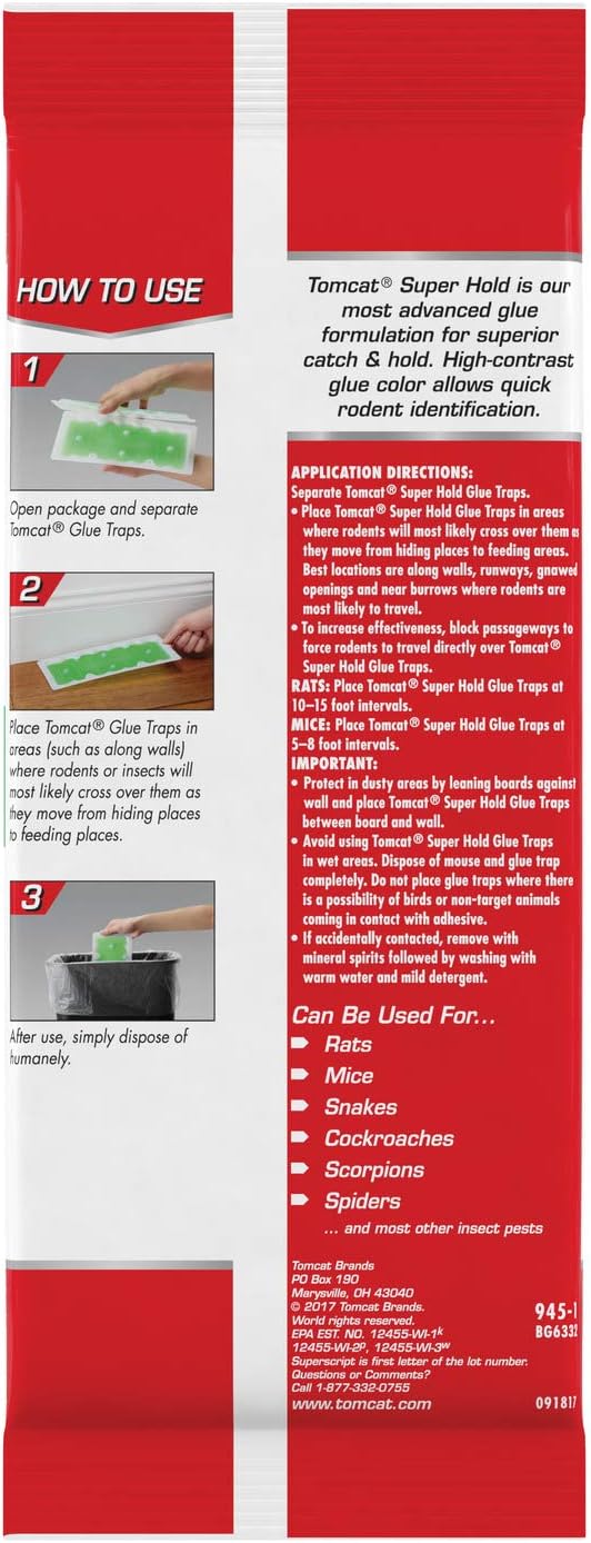 Tomcat Super Hold Glue Traps Rat Size, 24 Traps | For Rats, Mice, Snakes, Cockroaches, Spiders, and Scorpions, Ready-To-Use, 12 Packages Each with 2 Traps