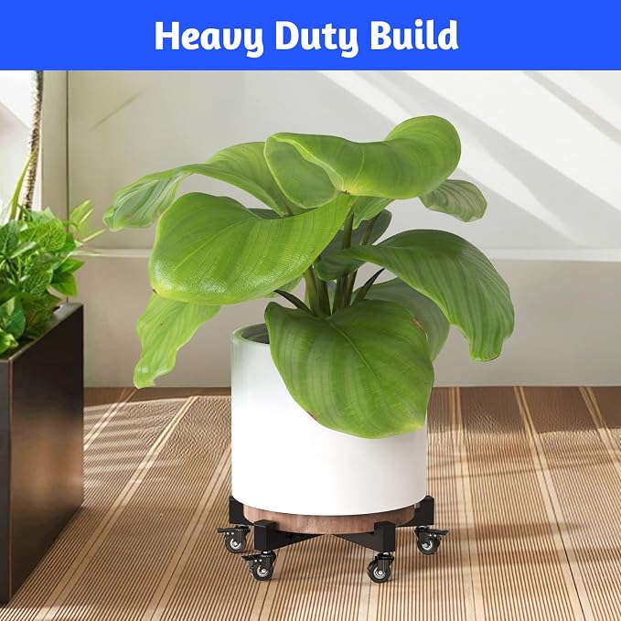 Plant Caddy With Wheels, Adjustable 13in to 20inch Metal Plant Stand | Metal Heavy Duty Rolling Plant Dolly With 5 Wheels (3 Lockable) For Indoor Outdoor Large Pots Planter, Holds Up to 600 Lbs