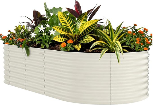 GarveeLife 8x4x2 ft Galvanized Raised Garden Bed - 24“ Tall Metal Planter Box for Vegetables, Flowers, Herbs, Rust-Resistant Outdoor Garden Box, Easy Assembly Raised Beds for Gardening, Beige