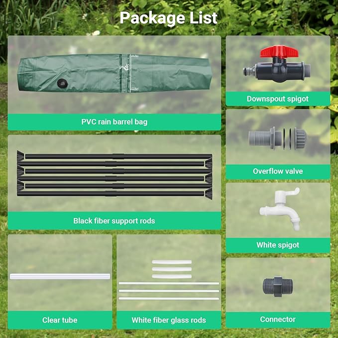 FAMIROSA 50 Gallon / 200L Collapsible Rain Barrel, Foldable PVC Rain Barrels to Collect Rainwater from Gutter, Portable Water Storage Tank Container with Hose Spigot, Water Catcher Collector Green