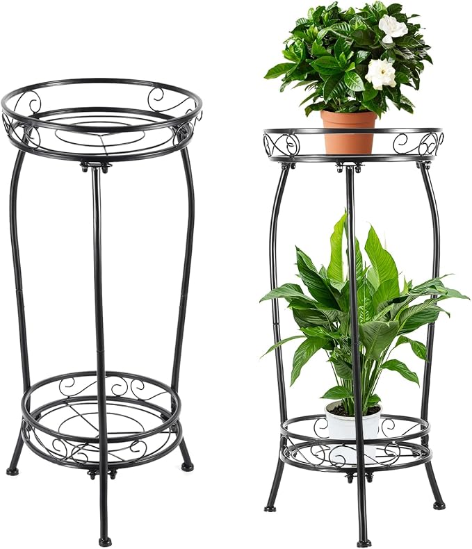 LOYAL TIGER Plant Stand Indoor Outdoor, 2 Pack, 2 Tier 27" Tall Metal Shelf
