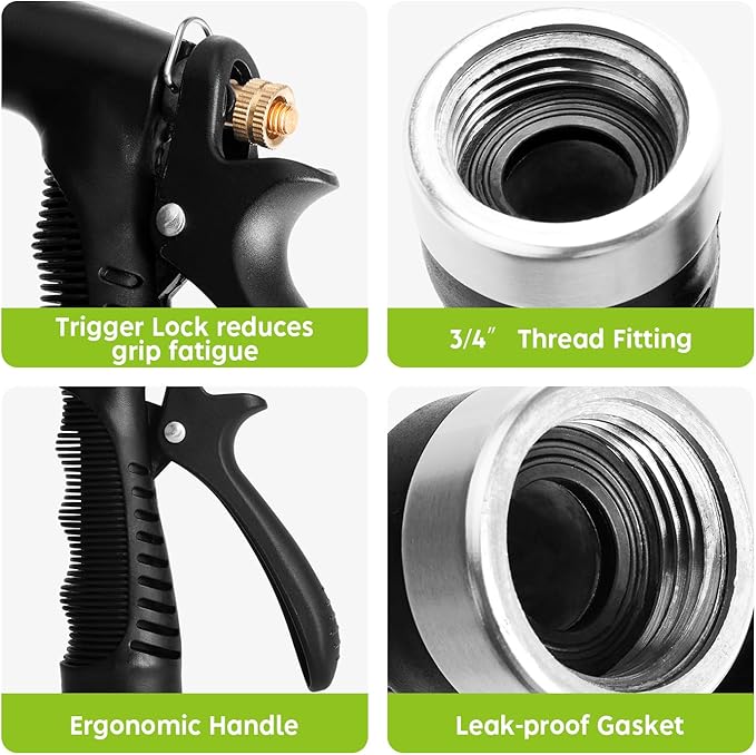 Metal Water Spray Nozzle, Grip Strength Adjustable Handheld Hose Nozzle, Adjustable Water Nozzle Spray with High Pressure for Watering Plants and Lawn, Car Washing, Patio and Pet Washing.