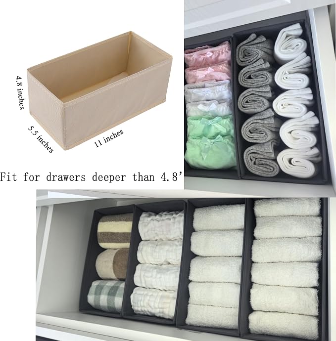 Bructhun Drawer Organizer Set of 4- Fabric Storage Bins for Clothes, Underwear, Socks & Bras - 11" Dresser Dividers for Bedroom Closet