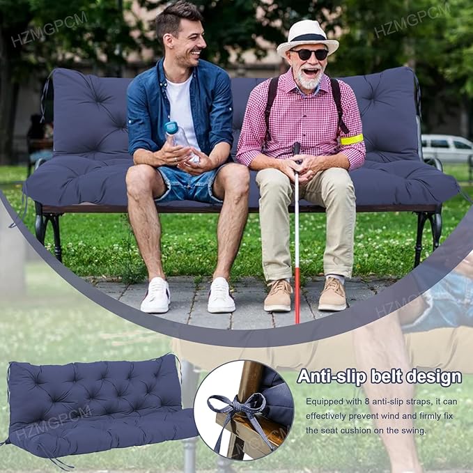 Premium 5" Thick Waterproof Outdoor Swing Cushions Sturdy Durable 2 Seat Replacement Porch Swing Cushions with Backrest&Ties Bench Cushion for Outdoor Furniture Backyard Patio (Navy Blue)