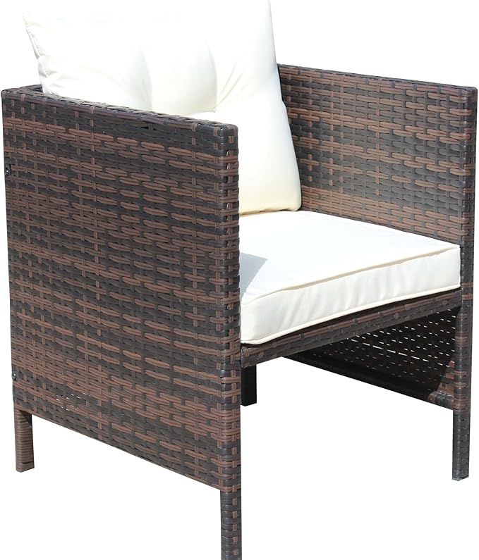 Patio Dining Chairs with Cushions, Outdoor Wicker Chairs for Fire Pit Garden Poolside, Rattan Chair with Beige Seat