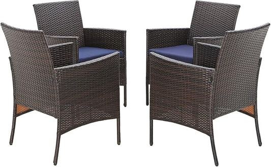 Sophia & William Wicker Patio Chairs Set of 4, 4 Pcs All-Weather Rattan Outdoor Dining Chairs with Seat Cushions