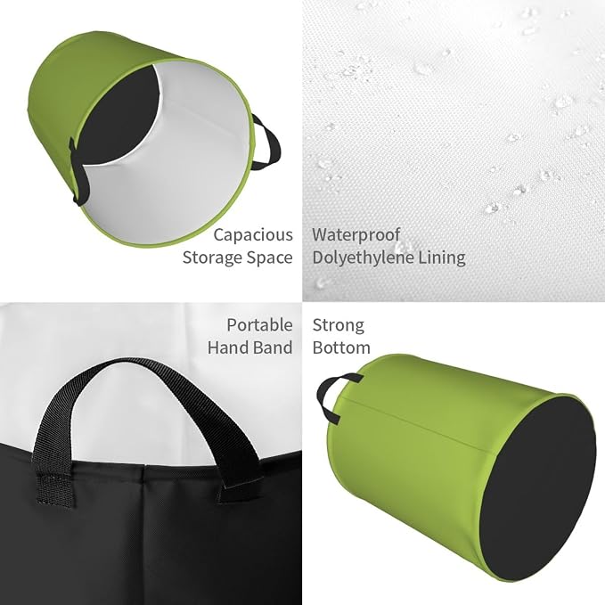 19.6" Large Laundry Hamper Bag, Lime Green Trend Color Collapsible Laundry Basket Dirty Clothes Organizer Washing Bin for Family Essentials Storage