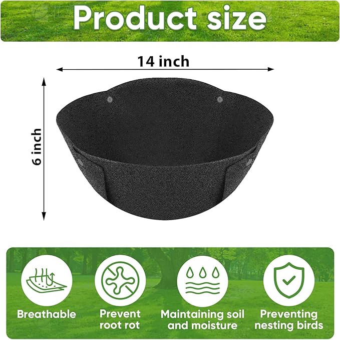 HKZ Hanging Planter Basket Liners - 2 Pack 14 Inch Round Fabric Liners for Hanging Baskets, Replacement Coco Fiber Liner, Durable Non-Woven Liners for Hanging Baskets Planters Flowers, Plants (Black)