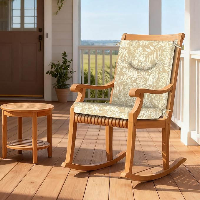 DYTXIII Outdoor High Back Chair Cushions Set of 2, 44x20 in Water Repellent Patio Seat Cushions with Elastic Sponge, All Weather Cushions for Rocking, Dining Chairs, Patio Furniture - Tropical Oat