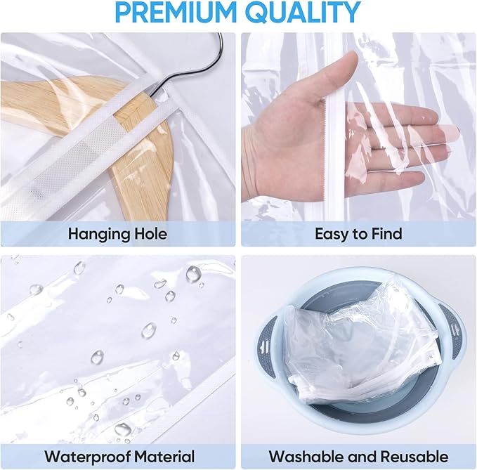 BALEINE 2PK Clear Garment Bags for Hanging Clothes, 40" Dress Suit Bag